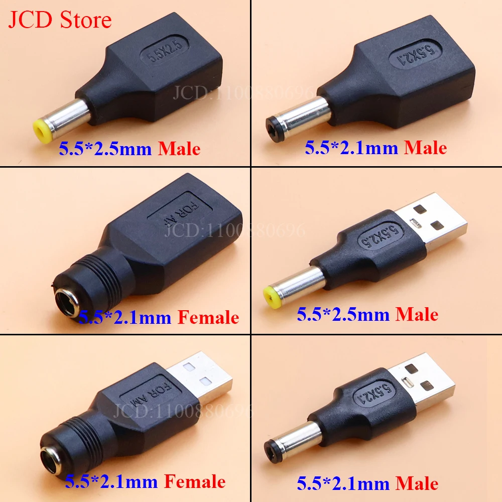 2PCS DC Female power Jack 5.5*2.1/2.5mm To USB 2.0 Male micro type c Plug Female Jack 5V Connector converter Adapter for Laptop DC USB Converter