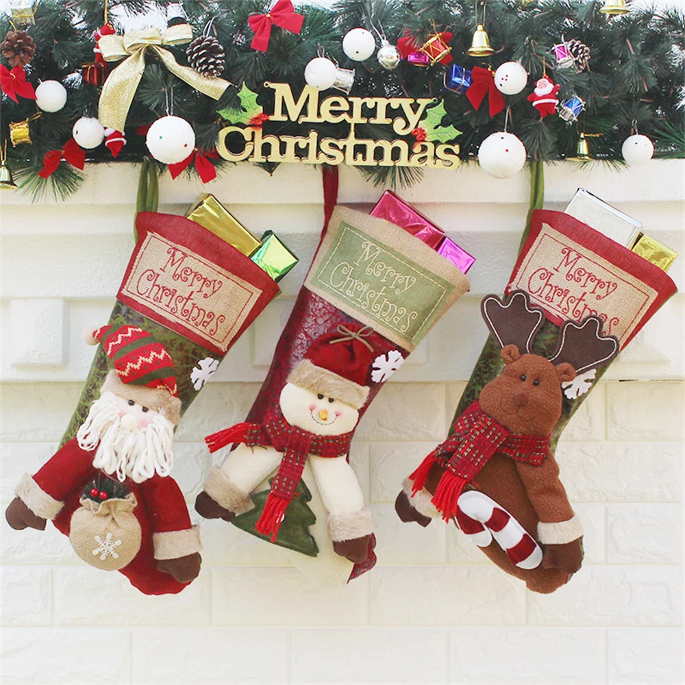 

New Christmas Socks Happy Christmas Decorations Large Christmas Stockings Kids Gift Candy Bags Christmas Tree Pendants