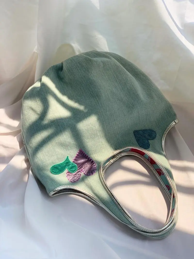 JIAERDI Heart Beading Y2k Bucket Bag Purse Women Fairy Core Casual Denim Bag Female Harajuku Sweet Handle Underarm Bag Aesthetic