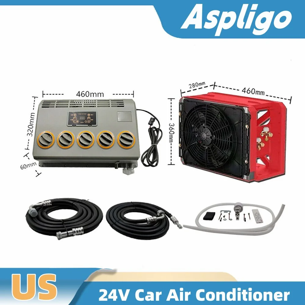 

Aspligo 24V Cool Split Air Conditioning Auto Electric Air Conditioner A/C for Car Automobile Excavator Tractor Trailer Truck