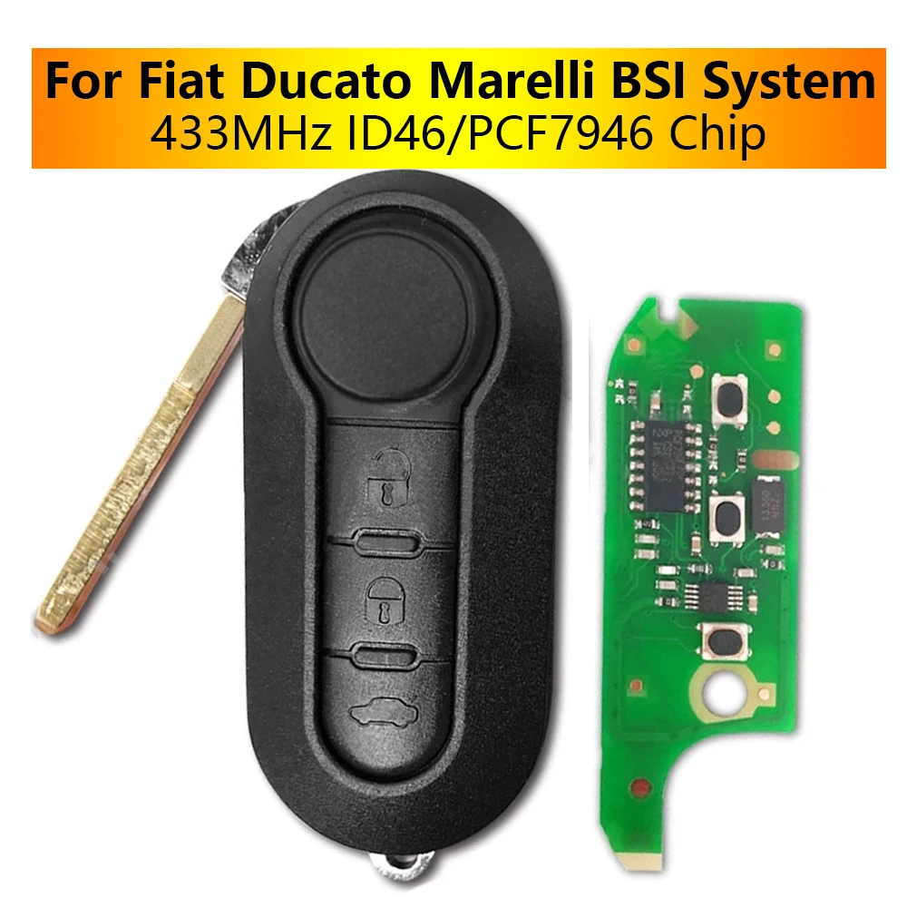 RIOOAK For Fiat Ducato 500L MPV for Peugeot Boxer Citroen Jumper 2008-2015 3 Button Marelli BSI Remote Key 433MHz ID46/PCF7946