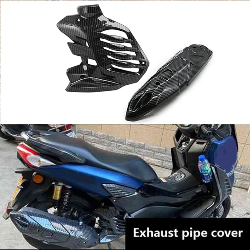 

New2pcs Carbon Fiber Plastic Exhaust Pipe Trim Cover & Radiator Grille For YAMAHA NMAX155 V2 2020 2021
