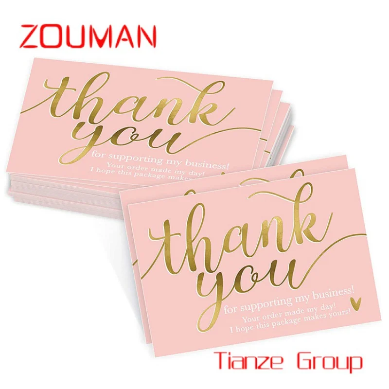 Custom , Free Design 5x9 cm Pink Gift Card Gold Foil Printing Shopping Thank You Card For Small Business customized product、cheap price gold foil printing custom design wedding thank you cards