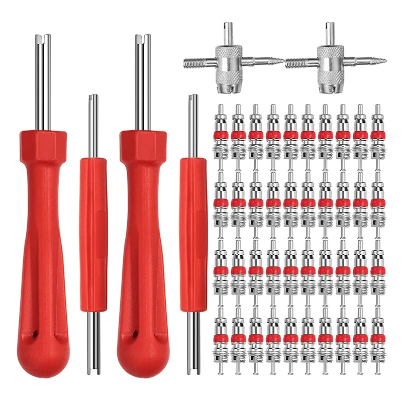 

Инструменты для удаления стержня клапана шины, 4-ходовые инструменты для снятия стержня клапана с двойной одной головкой и 100 шт. сердечников клапана, для большинства автомобилей