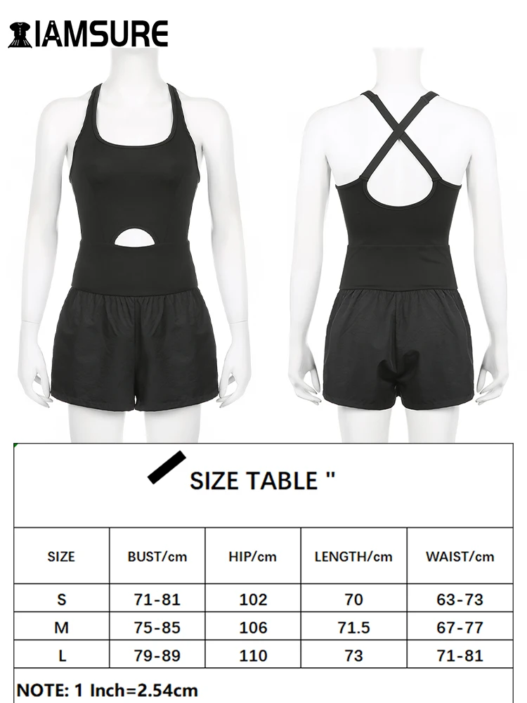 IAMSURE Sporty Activewear Basic Solid Hollow Out Playsuits Sexy Slim O-Neck Backless Rompers Women 20233 Summer Fashion Ladies