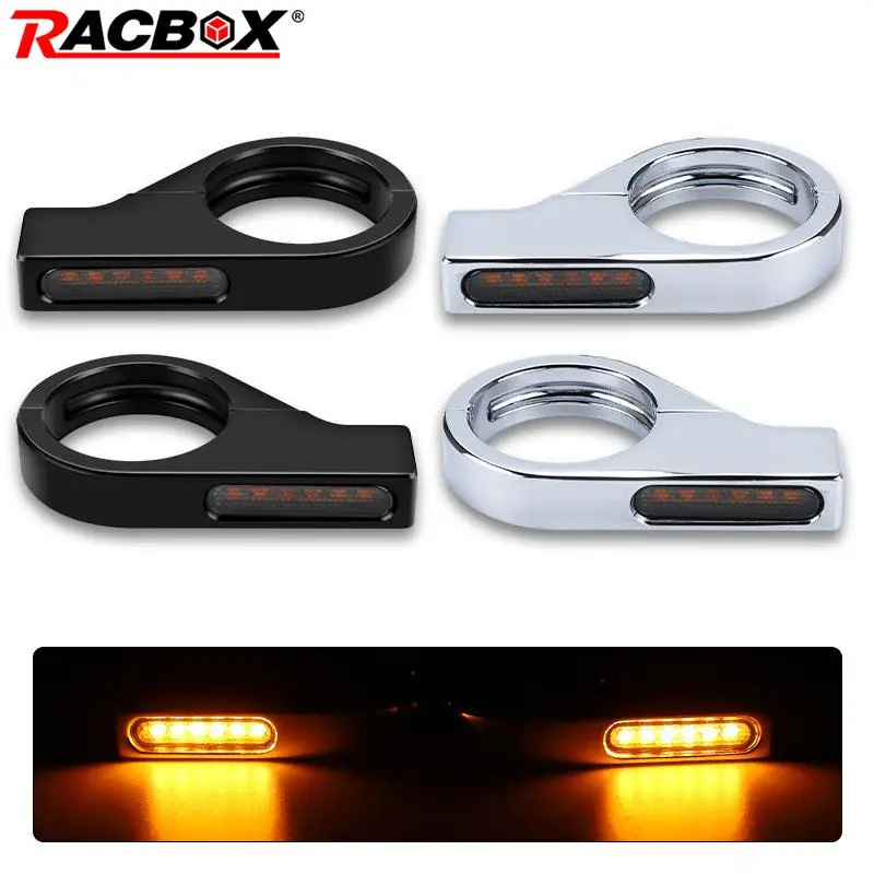 Motorcycle LED Front Turn Signal Light 41mm Fork Tubes Blinker Lamp Amber LED Turn Indicator Light For Herlay Honda Yamaha