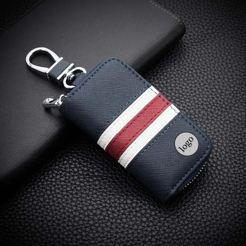 Cartera de cuero con rayas de colores para hombre y mujer, Funda Universal para llaves de coche, Mini monedero con cremallera