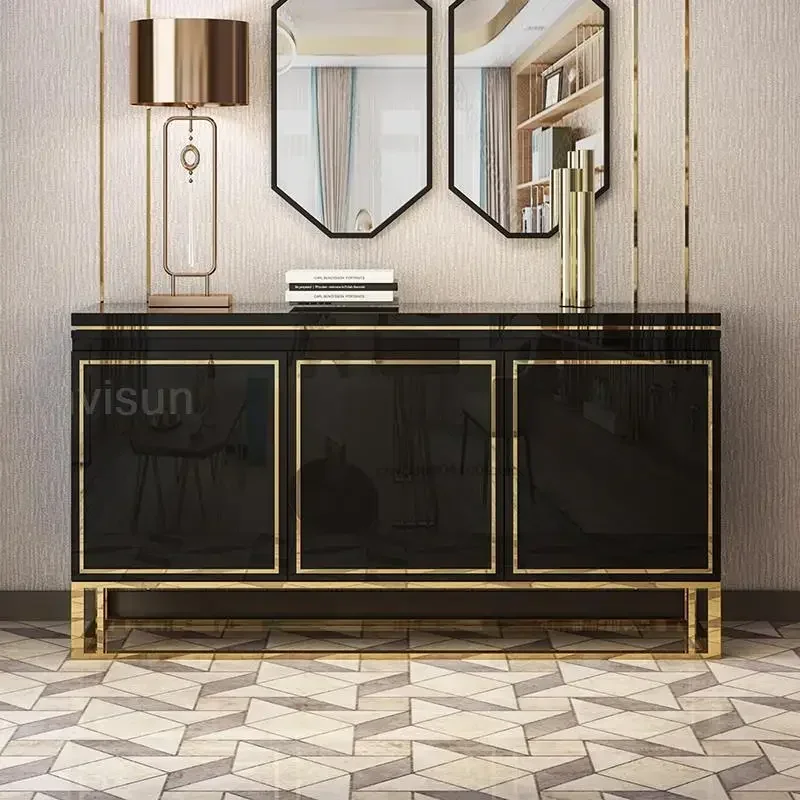 Light Luxury Piano Paint Black Storage Cabinet For Restaurant Postmodern Hallway Furniture High-end Wooden Sideboard