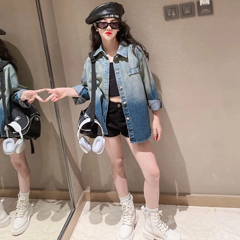

Denim Shirts For Girls 10 12 Years Teenager Autumn Blouse Gradient Blue Shirts