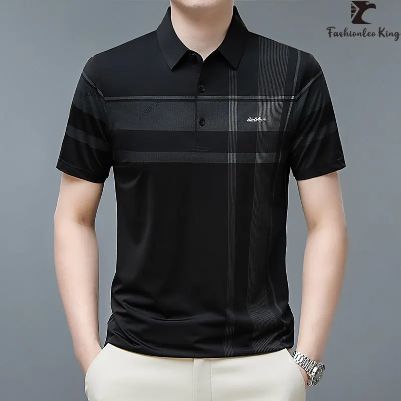 High Quality Men's Striped Polo Shirt Brand Formal Short Sleeve Collar