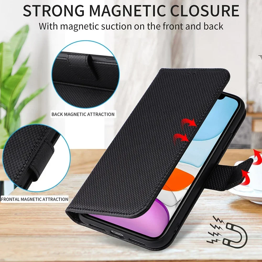 Leather Flip Wallet Case with Magnetic Book Holder Cover
