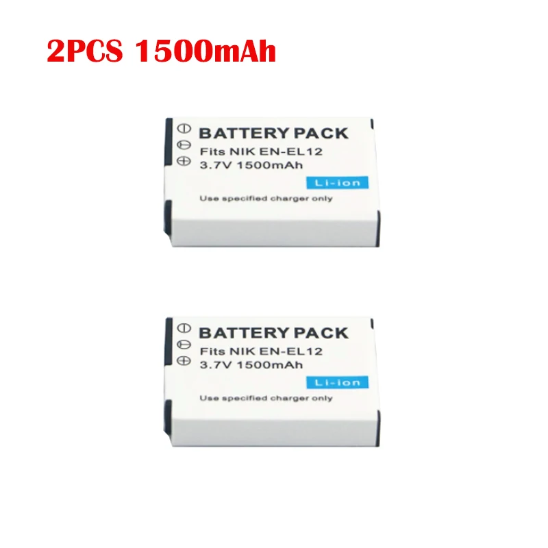 2Pcs 1500Mah En-El12 En El12 Batteria Per Nikon Coolpix Aw100 S610 S610C S620 S630 S710 S1000Pj P300 P310 P330 S6200 S6300 S9400