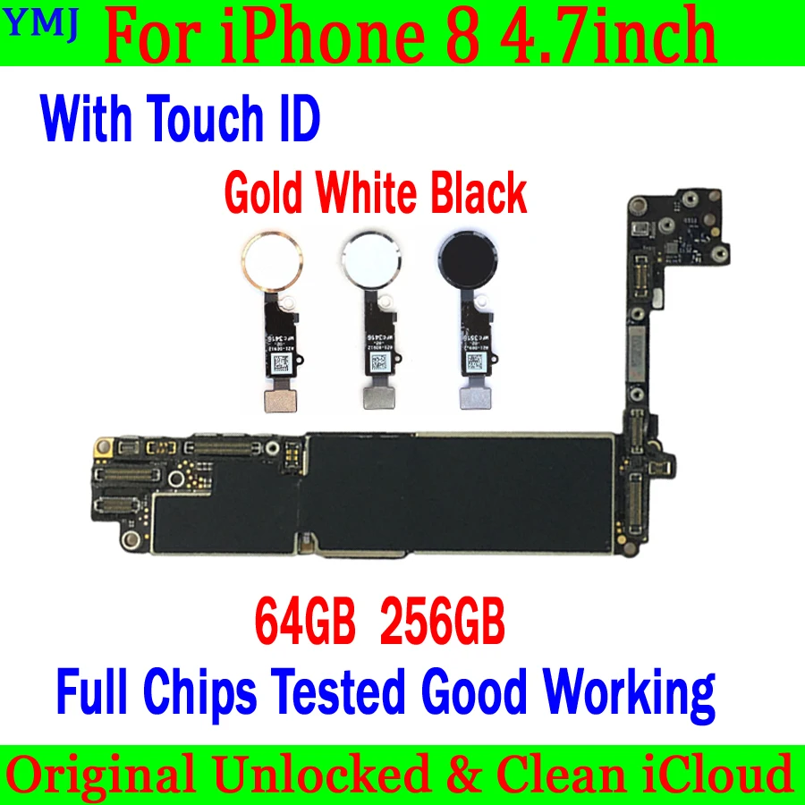 

Motherboard 100% Original For IPhone 8 4.7" With/No Touch ID Mainboard Full Unlock For IPhone 8 Logic Board Clean iCloud Plate