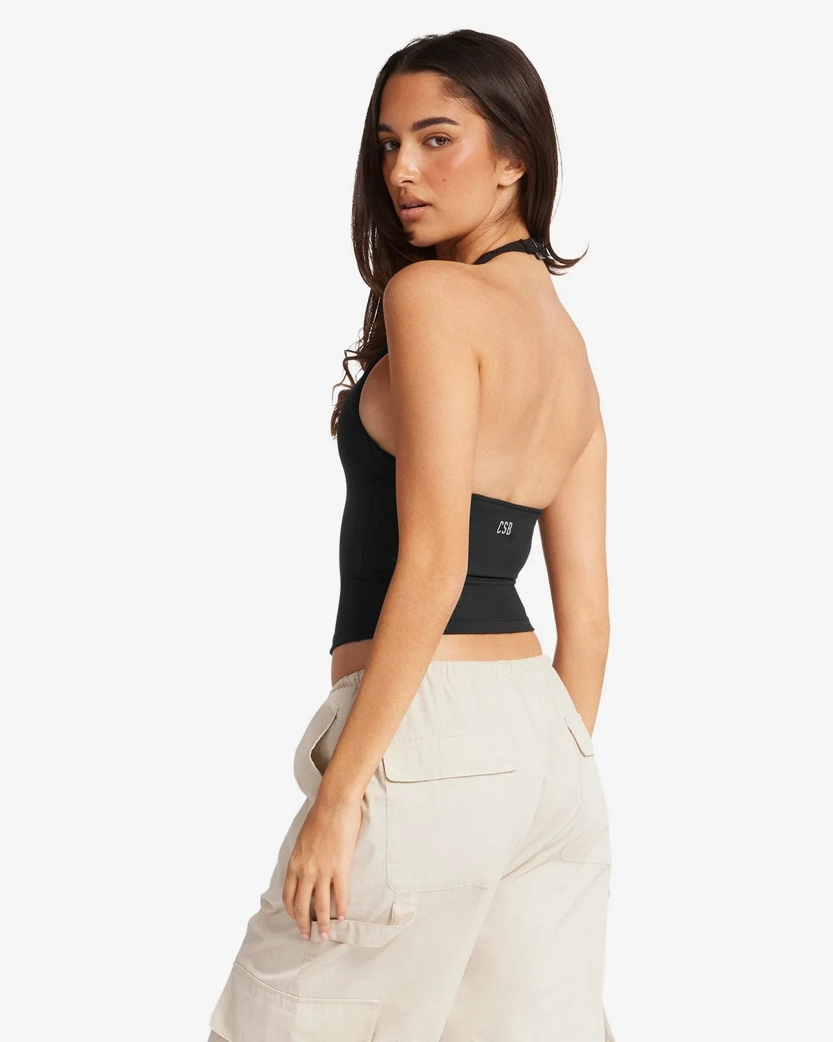 CSB black halter-neck sports vest with chest pad low-rise pocket cargo pants Loose wide leg floor-length pants 6