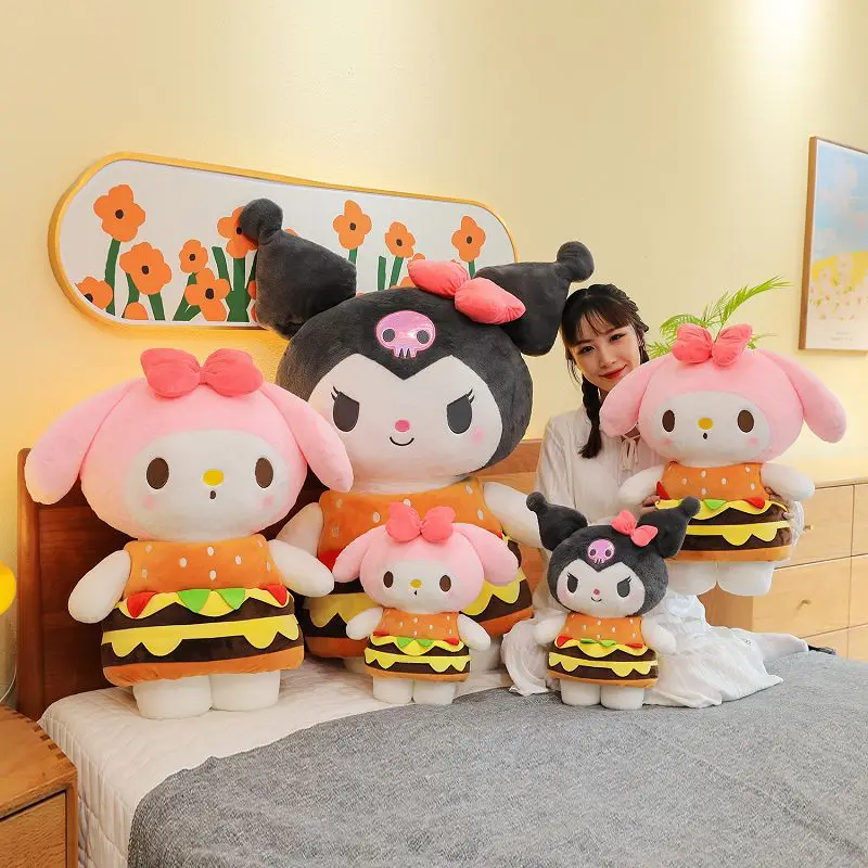 

Новая мягкая плюшевая кукла с надписью «Friends Kuromi My Melody», костюм гамбургера, симпатичная игрушка-подушка, подарок на день Святого Валентина