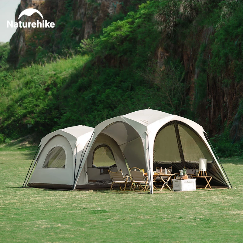 Naturehike Dome Tent with Canopy Waterproof Quick Opening Camping Outdoor Travel Family Silver Coated Sun Shelter Tent Sunscreen
