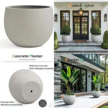 Large Gray Tall Cement Plant Pots 1
