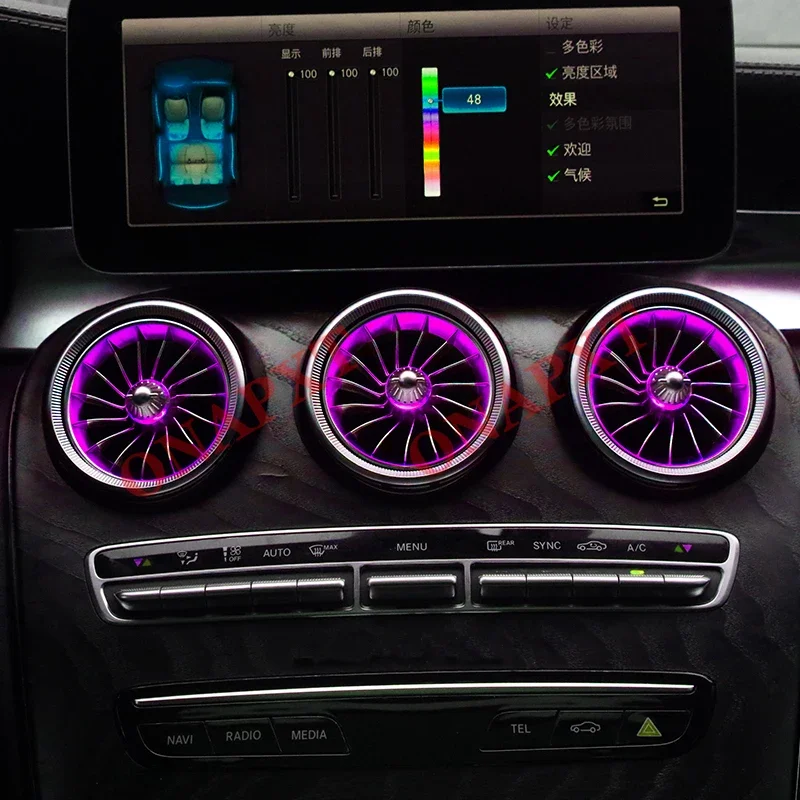 

Turbine For Mercedes-Benz C/GLC W205 X253 Car Led Ambient Light Outlet Nozzle Air Vent Atmosphere Lamp 3/64 Colors New Style