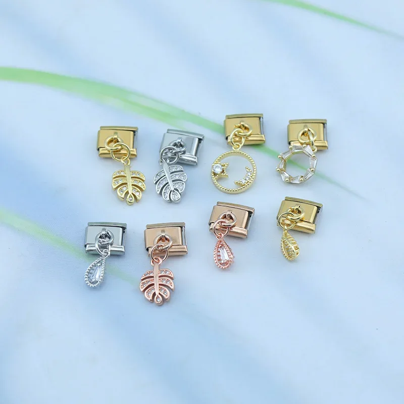Daisy Round Water Drop Leaf CZ Italian Charm Links for 9mm Bracelet Jewelry DIY