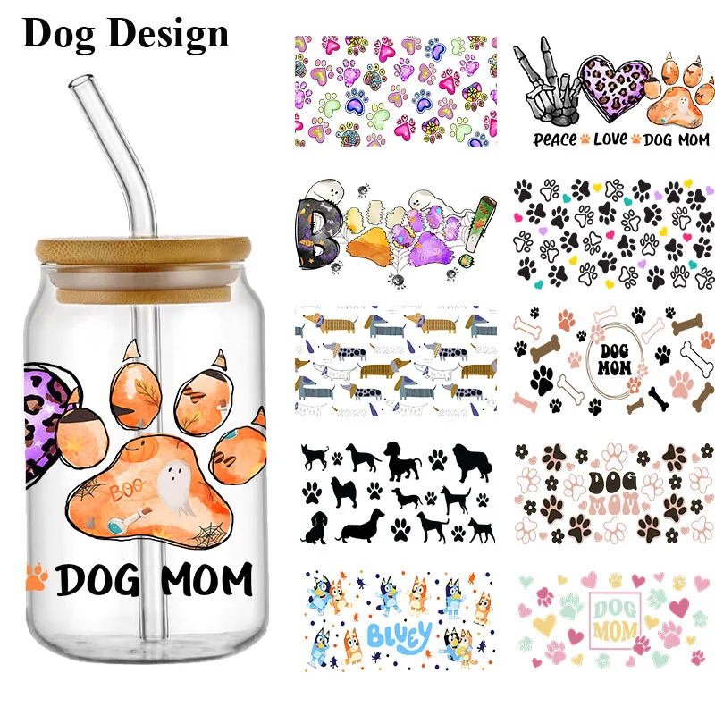 Animal Cute Cat Dog Ice Cream Coffee Cup UV DTF Sticker For 16oz Cups Wrap Transfer Sticker Custom Labels DIY Logo Selfadhesive