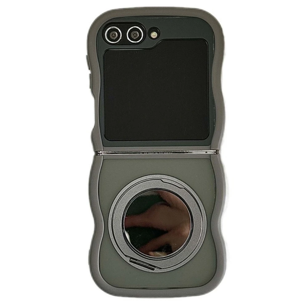 360° Rotating Mirror Ring Holder with Curly Wavy Frame - Magnetic Phone Case Stand