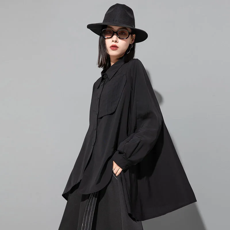 

SuperAen 2024 Loose Oversize Shirt Summer Solid Top Cloak Personality Split Shirt Women Tops