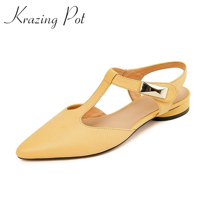 

Krazing Pot 2023 Full Grain Leather Fashion Thick Heels Square Toe French Retro Summer Slingback Model Wear Shallow Women Pumps