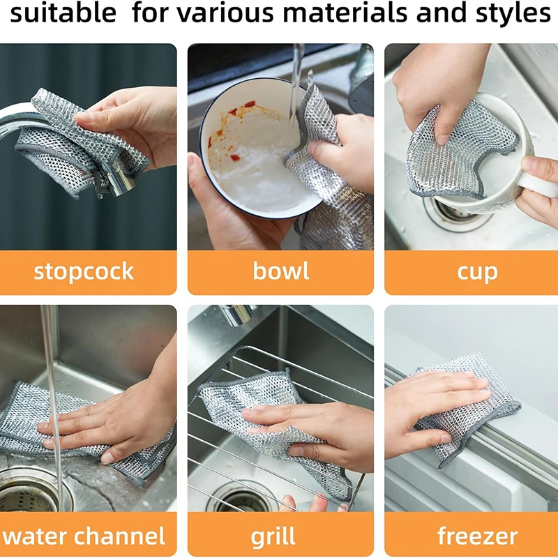 Set of Magic Dishcloths - Silver Wire Cleaning Cloths for Kitchen and Dishwashing