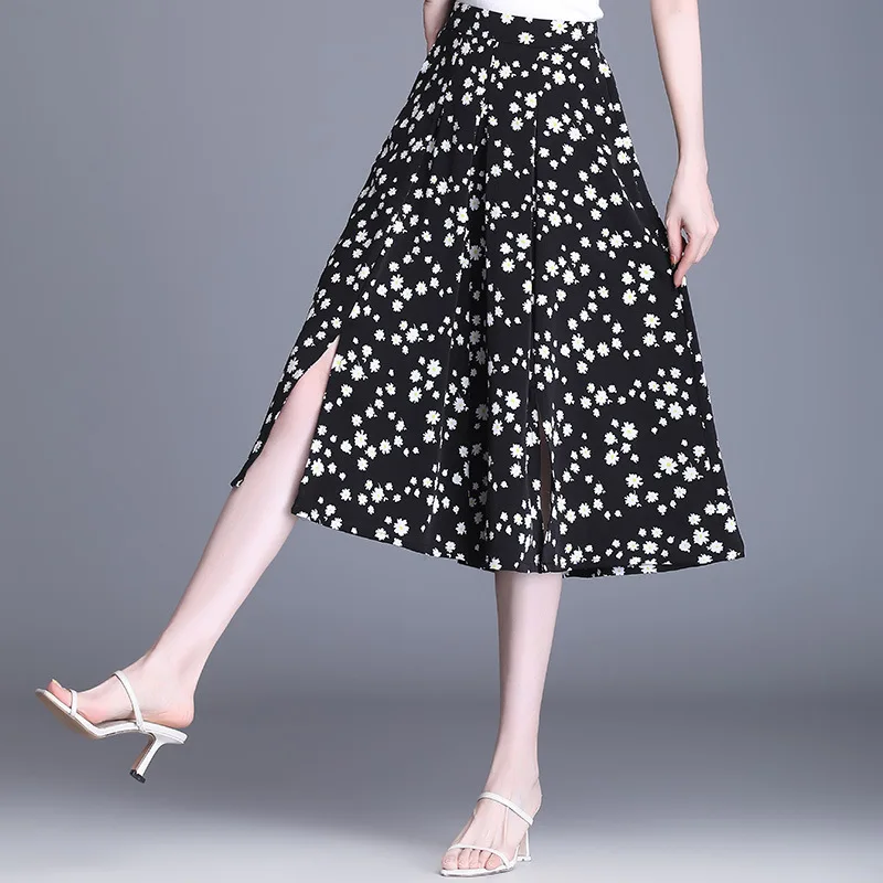 Summer Fashion Women Chiffon Shirt Appear Thin Loose Letter Printing Casual Large Size High Waisted Thin Style Trouser Skirts