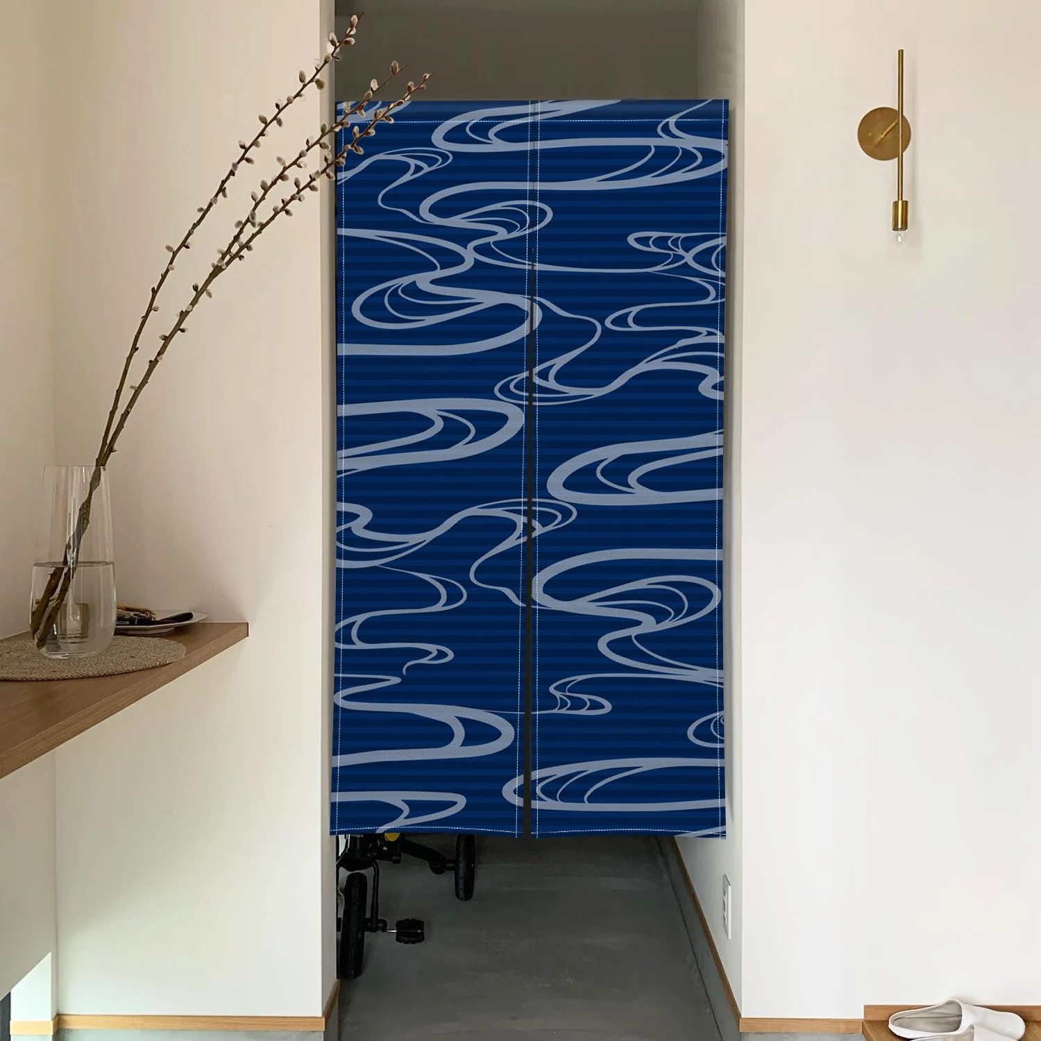 Japanese Textured Wave Print Door Curtain Blue Cloud Kitchen Living Room Partition Curtains Hanging Half Curtain for Entrance 4