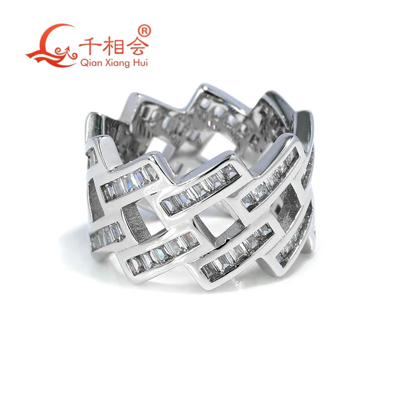 15mm grid Sterling 925 Silver hip hop square  Moissanite fashion Ring Men women  Diamond Male fine Jewelry gift