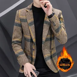 New Mens Suit Jacket Blazers Autumn Winter Suits Men's Wool Plaid Suits Men's Trend Woolen Suits Plus Size Men's Clothing