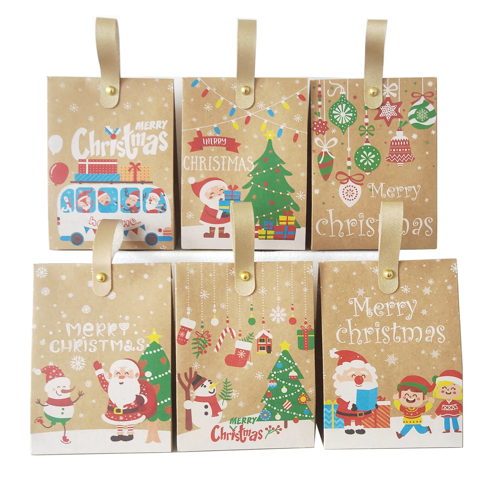 

New Christmas Kraft Paper Bags Santa Claus Snowman Fox Holiday Xmas Party Favor Bag Candy Cookie Pouch Gift Wrapping Supplies
