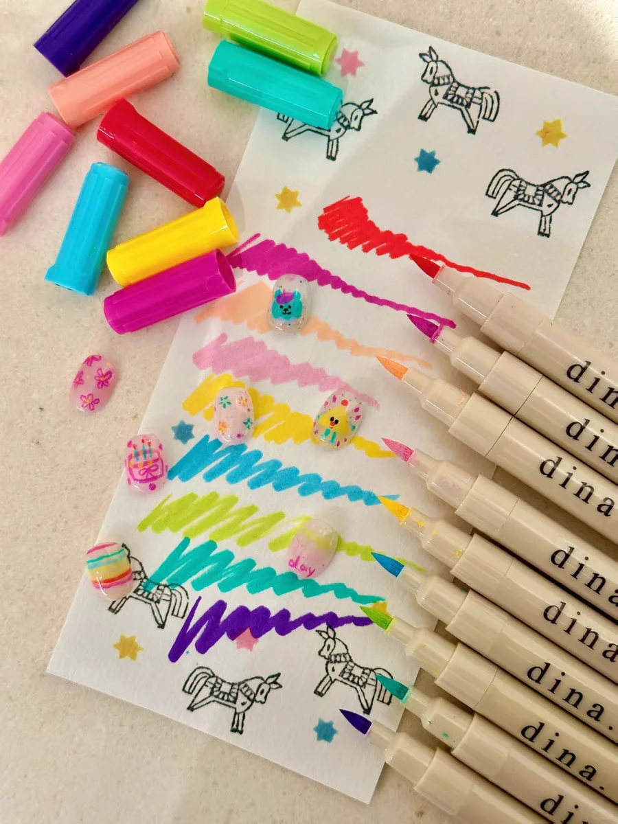 New Product Dina Candy Nail Art Painting Pen 12Colors Ins Wind Hand-painted Korean Cute Wind For Nail Shop Diy Art Tool Manicure