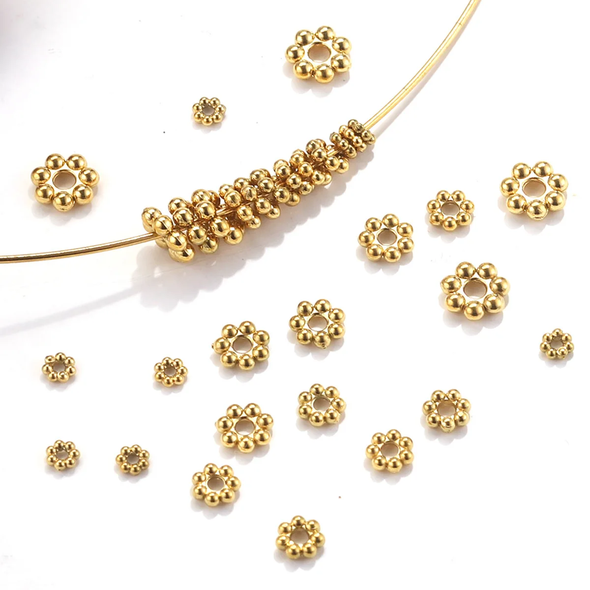 

10pcs Stainless Steel Gold Daisy Spacer Beads Mini Snowflake Spacer Charms For DIY Bracelet Necklace Jewelry Making Supplies