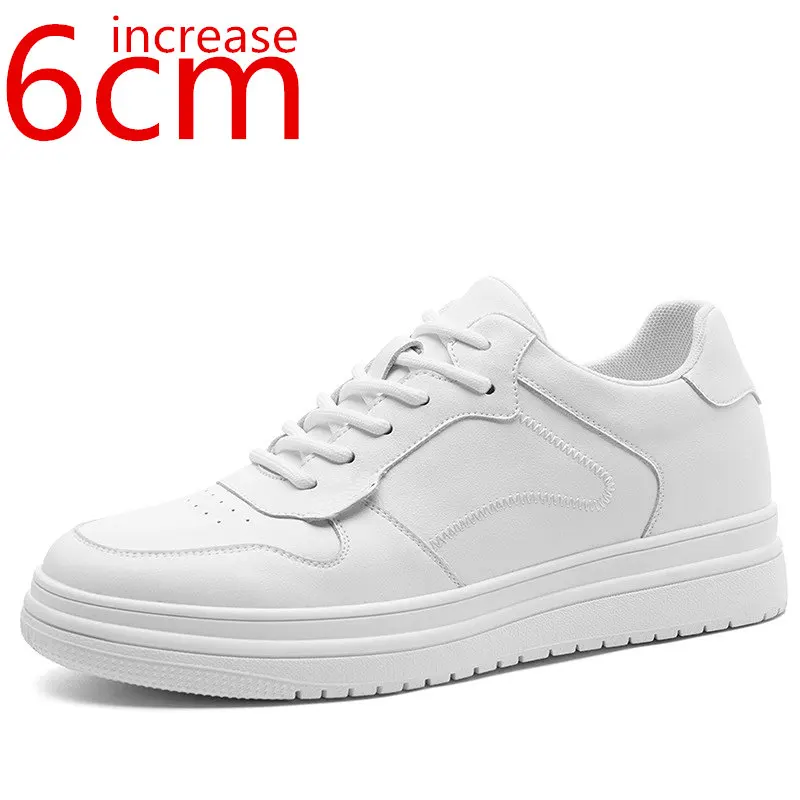 

Sports White Shoes Men Leather Inner Height-increasing Board Shoes Men's Leisurel Shoes Spring/Summer New Sneakers Elevator 6cm