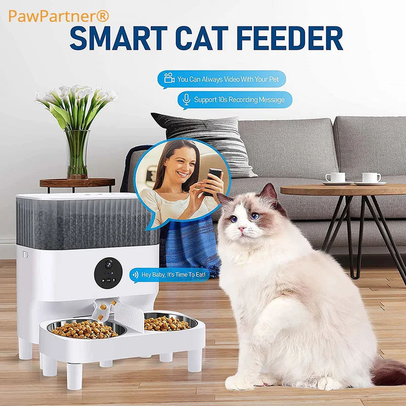 PawPartner Automatic Cat Feeder Multiple Cats Double Bowl Intelligentize Control Smart Pet