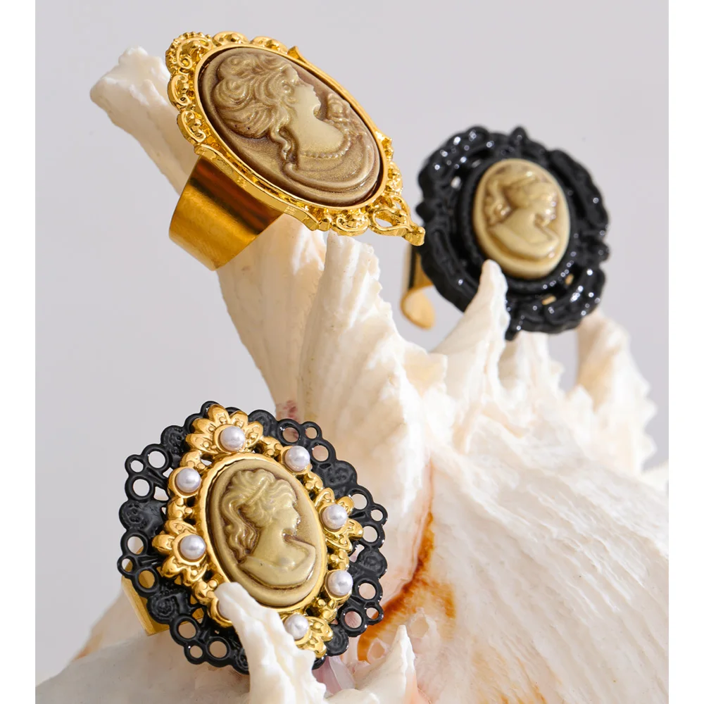Yhpup Resin Pearls Oval Open Ring