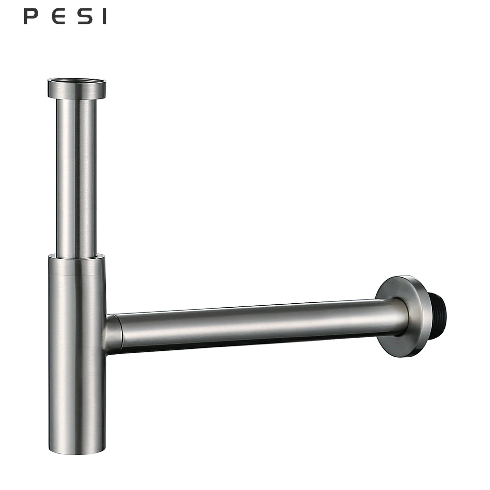 Sifone Per Lavabo Sifone Per Lavabo Da Bagno In Ottone Con Scarico A Scomparsa Nichel Spazzolato P-Trap Scarico Per Tubi Con O Senza Troppopieno