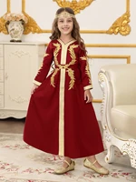 Robes longues pour filles de Dubaï du moyen-orient, en dentelle arabe, à manches longues, pour enfants, robes de Festival du Ramadan 1
