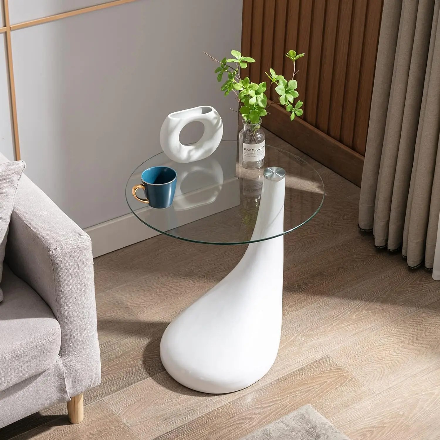 

Tall Contemporary Round Glass Coffee Table, Tempered Glass End Table for Living Room, Bed Side Table, Sofa Side Table