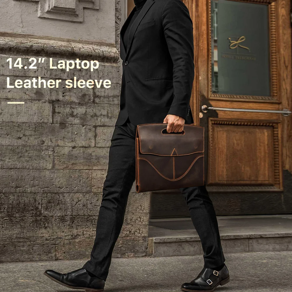 Vintage Briefcase Handbags Men's Genuine Leather Tote for 13 14inch Laptop Casual Office Business Portable Case