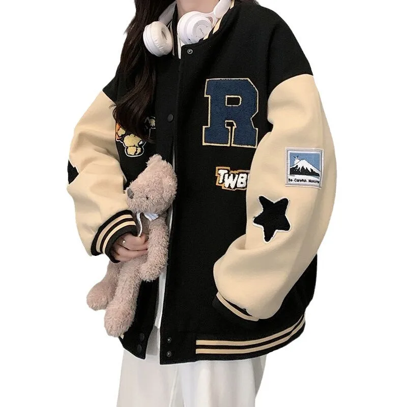 New Autumn and Winter Padded Baseball Jersey Women American Retro Loose Sweater Women Jacket 5