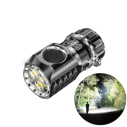 Portable EDC High Power Triple LED Flashlight 18350 Battery Mini Small Torch Floodlight Self Defense Keychain Light Fishing Lamp