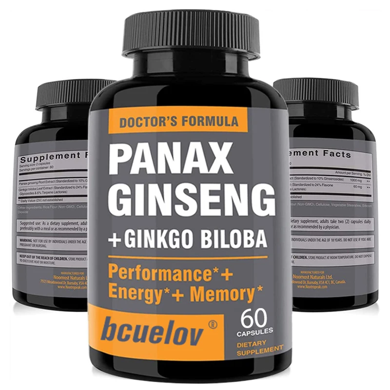 

Organic Korean Ginseng + Ginkgo Biloba Vegetarian Capsule Supplement - Endurance, Performance and Brain Power