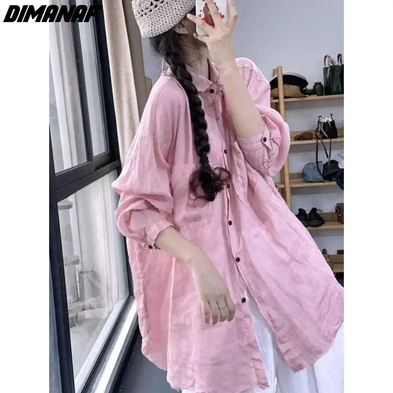 

Dimanaf 2024 Plus Size New Summer Women Blouse Long Sleeve Shirts Solid Loose Casual Shirt Tees Lady Tops