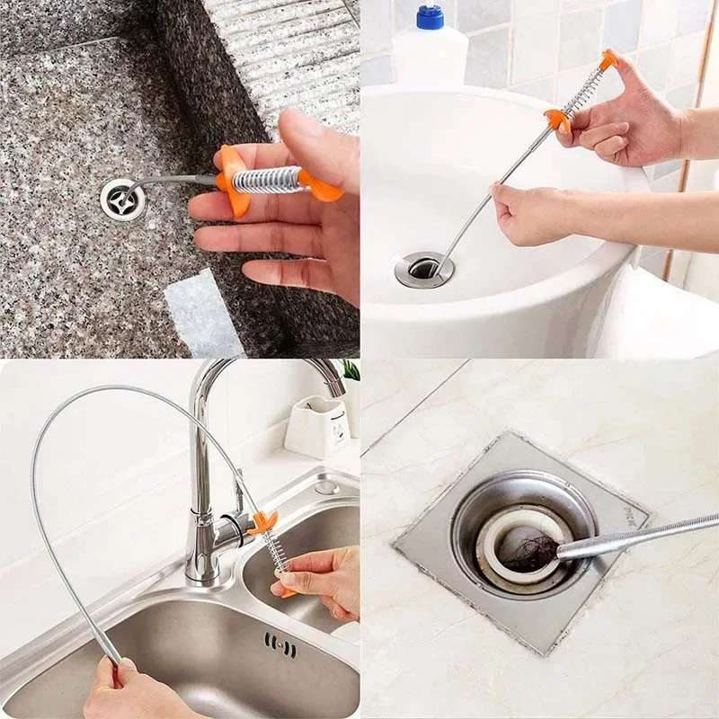 60/90Cm Strumento Di Dragaggio Del Tubo A Molla Flessibile Grabber Pickup Snake Cable Aid Grab Trasha Drain Coclea Unclog Scarichi Per Capelli Lavandi