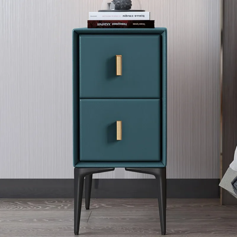 Nordic Ultra-Narrow Leather Bedside Table-Modern Minimalist Solid Wood Side Cabinet, Light Luxury Bedroom Storage