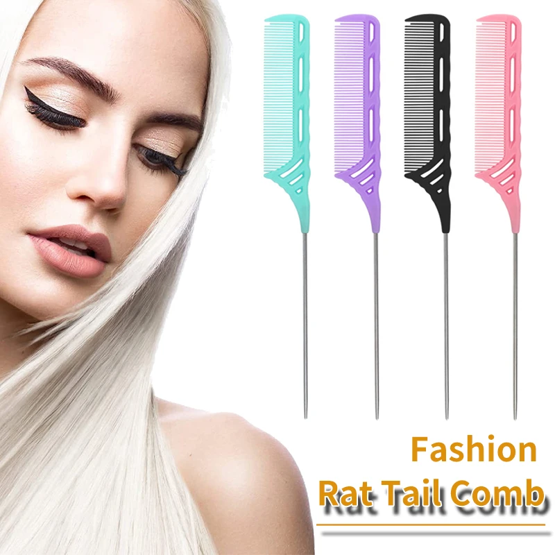 

Fashion Hairdresser Styling Pick Comb Professional Salon Stainless Steel Fine-Tooth Rat Tail Combs Wholesale