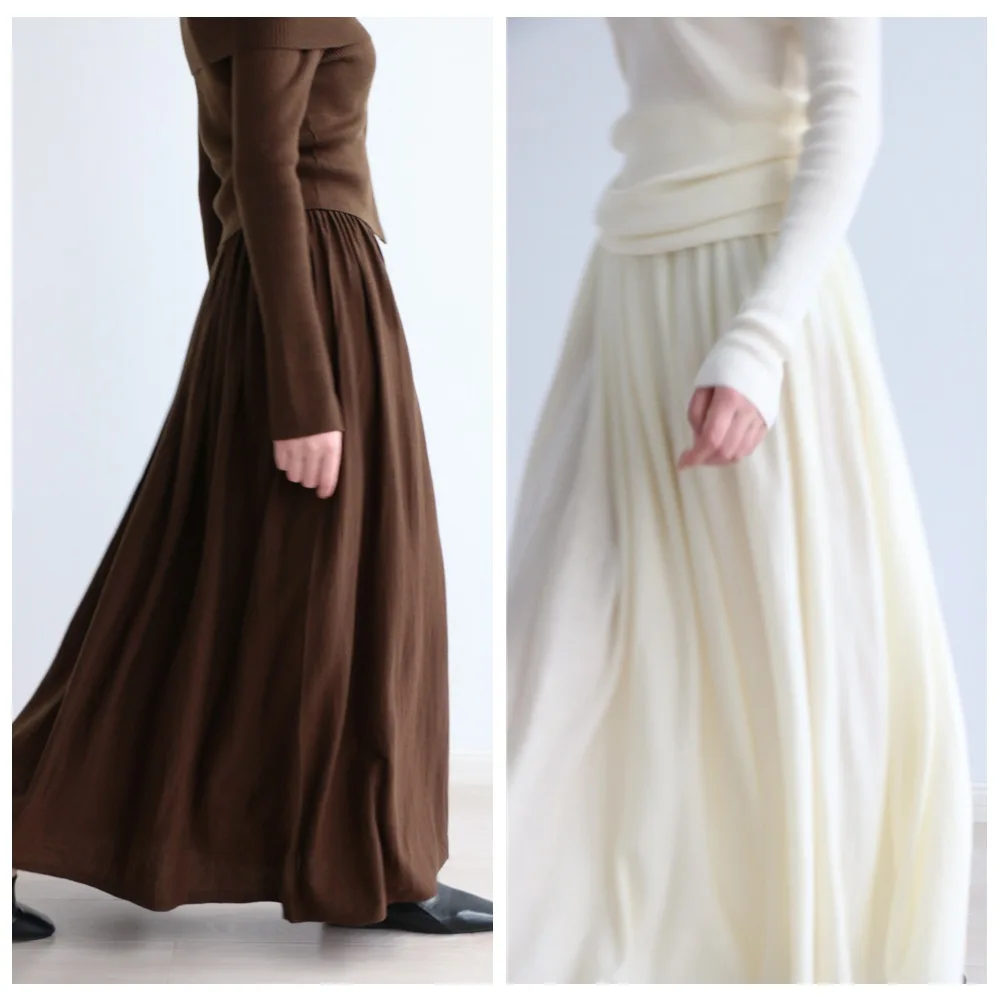 

Heavy Industry Pleated High Waisted Knitted Skirt, Wool Blended Long Skirt, Pleated Skirt, Versatile for Autumn and Winter